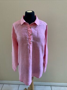 Sigrid Olsen Women's 100% Linen Quarter Sleeves Summer Resort Wear Top Size M